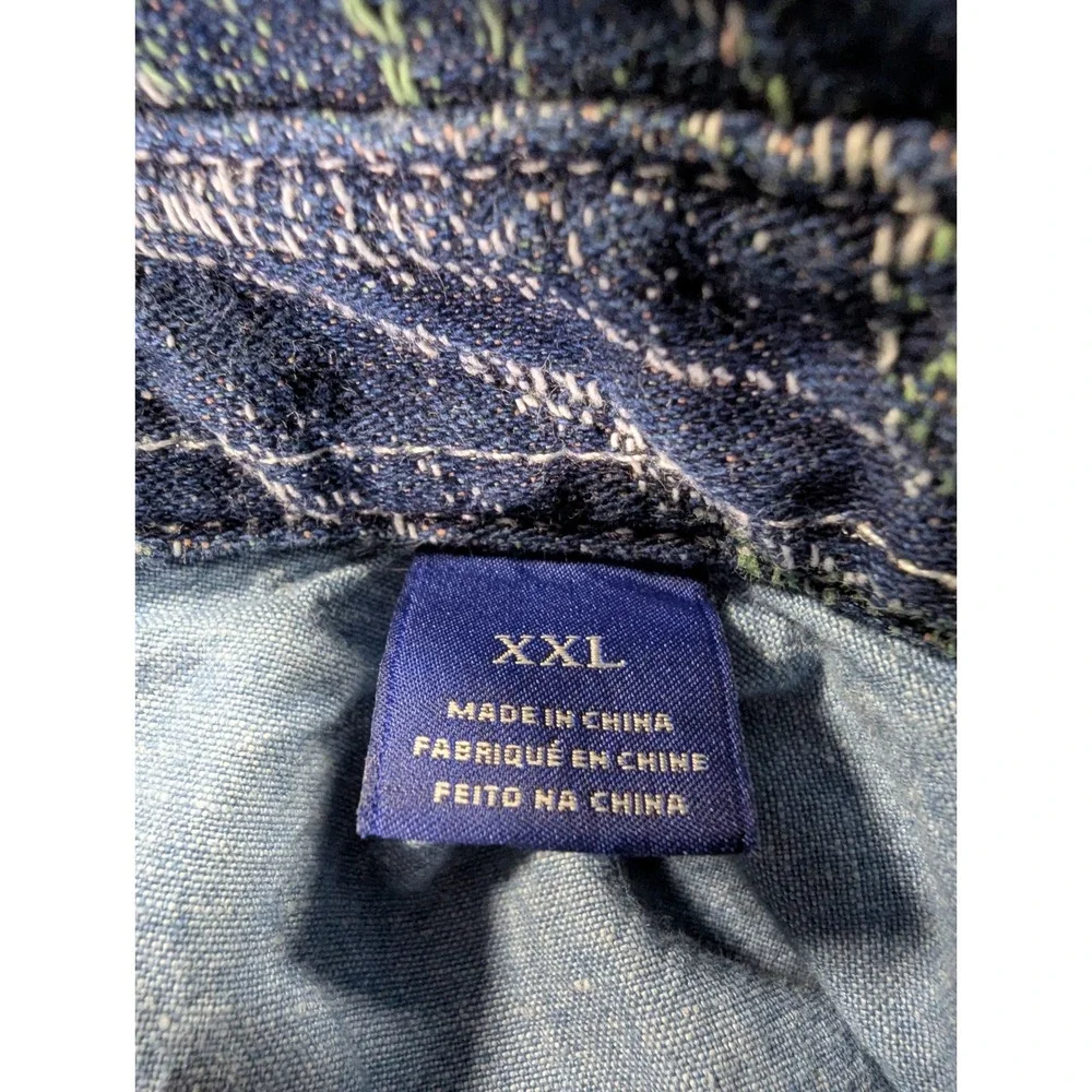 Scotch & Soda Mens XXL Blue Tropical Leaf Jacquard Cotton Hemp Denim Overshirt